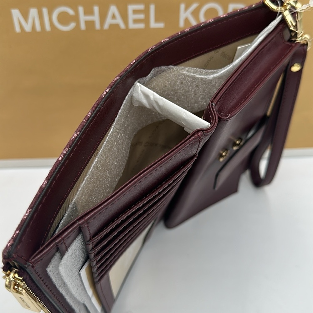 Michael Kors Jet Set Travel Lg Double-Zip Wristlet-Wallet-PhoneHolder Oxblood - Picture 9 of 15
